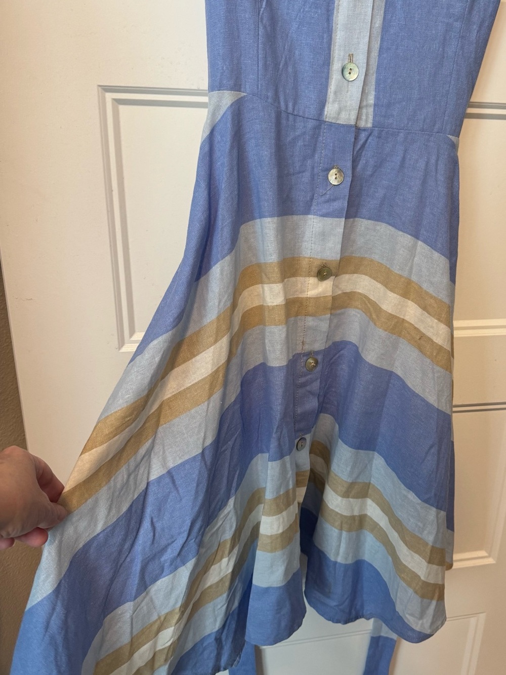 1. State Sleeveless Blue and Cream Striped Midi Shirt Dress - Picture 8 of 8